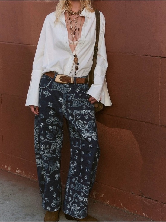 We The Free Pants - NWT We The Free Good Luck Printed
Barrel Jeans